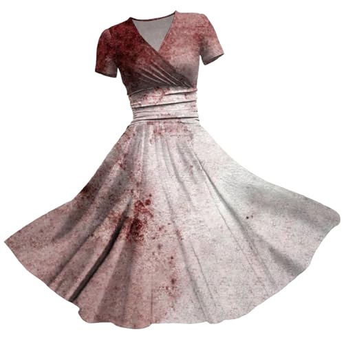 Halloween Damen Party Kostüm Cocktailkleid Swing Dress Halloween Kostüm Halloween Kleidung Blutigem Aufdruck Halloween Kleid Ärmellos Lustiges Cocktailkleid Rundhalsausschnitt (B-Watermelon Red, L) von Generic