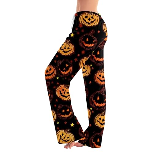 Halloween Damen Pyjamahose mit Taschen Loungehose Schlafanzughose Freizeithose Bequeme Weiche Schlafhose,Mehrfarbig,XL von Generic