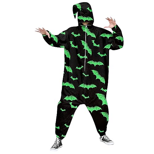 Halloween-Einteiler für Erwachsene, Pyjama, Cosplay, Tier, Homewear Nachtwäsche, Overall, Kostüm für Herren,Kapuze, Reißverschluss, Zuhause, Pyjama, Party-Overall (Green #1, M) von Generic