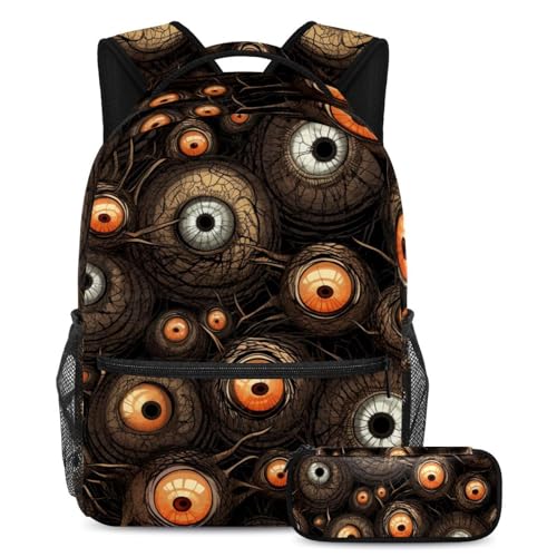 Halloween Eyeball Gepäck & Reiseausrüstung Schulranzen-Set – Großer Rucksack mit Federmäppchen-Set, ideal für Studenten, Kinder, Jungen und Mädchen, Mehrfarbig #05, B：29.4x20x40cm P：19x7.5x3.8cm, von Generic