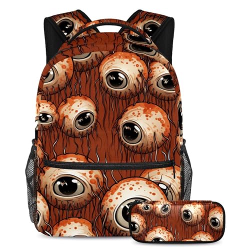 Halloween Eyeball Gepäck & Reiseausrüstung Schulranzen-Set – Rucksack und Federmäppchen, perfekt für Studenten, Kinder, Jungen und Mädchen, Mehrfarbig #02, B：29.4x20x40cm P：19x7.5x3.8cm, Daypack von Generic