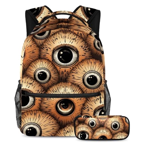 Halloween Eyeball Schulranzen Set - Rucksack und Federmäppchen Combo für Schüler, Kinder, Jungen und Mädchen, Mehrfarbig #01, B：29.4x20x40cm P：19x7.5x3.8cm, Daypack Rucksäcke von Generic