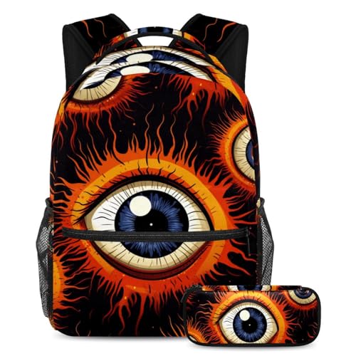 Halloween Eyeball Schulranzen Set - Rucksack und Federmäppchen Combo für Schüler, Kinder, Jungen und Mädchen, Mehrfarbig #04, B：29.4x20x40cm P：19x7.5x3.8cm, Daypack Rucksäcke von Generic