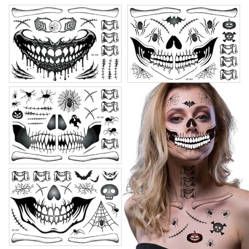 Halloween-Gesichtsaufkleber, 4 Bögen mit Narbenaufklebern im Mund, realistisches Design | wasserdichte Aufkleber, Make-up-Zubehör für Partys, Karneval und Cosplay von Zombies in Hal von Generic