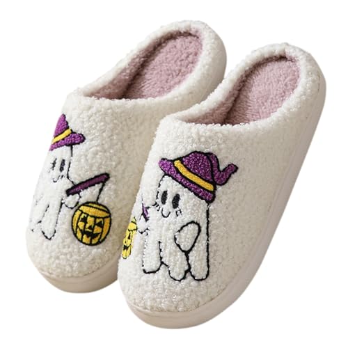 Halloween Hausschuhe Damen Baumwolle Gemütliche Gruselige Halloween Schuhe Damen Herren Weicher Plüsch Retro Hausschuhe Warme Flauschige Warme Slippers von Generic