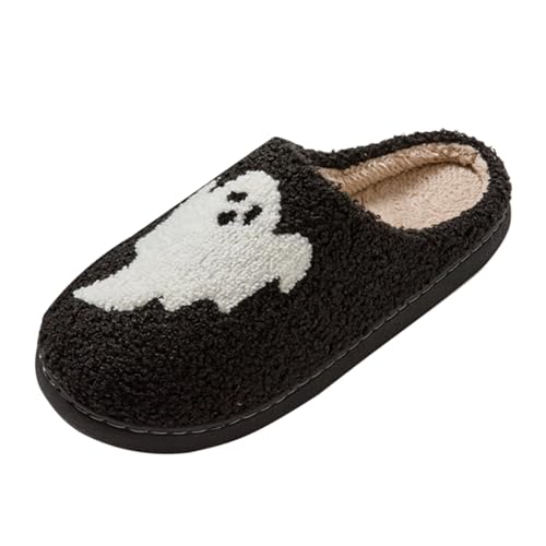 Halloween Hausschuhe Damen Winter Filzpantoffeln Liebespaar Pantoffeln Kunstwolle Slipper Slides Casual Baumwollschuhe Hinten Offen Hausschlappen Filz Schlappen Plüsch Pantoffeln Damen von Generic