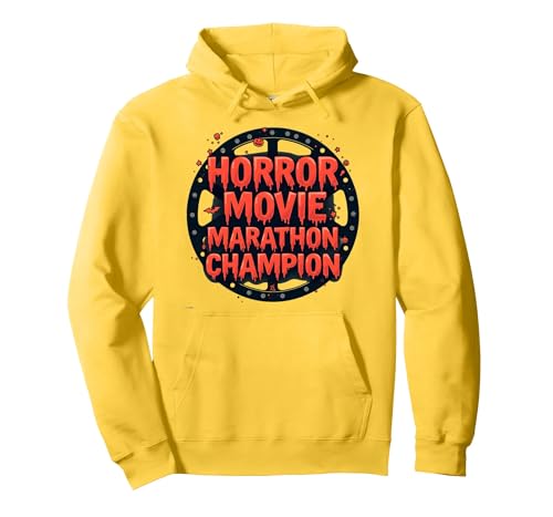 Halloween Herren Horrorfilm Marathon Champion Spooky Fun Pullover Hoodie, Unisex für Erwachsene, Gelb, L von Generic