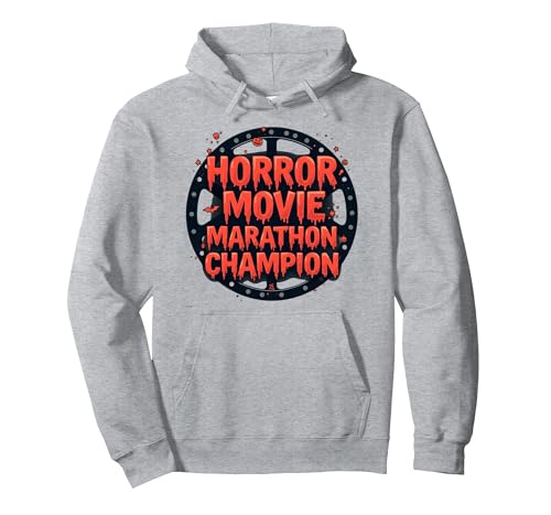 Halloween Herren Horrorfilm Marathon Champion Spooky Fun Pullover Hoodie, Unisex für Erwachsene, Grau Meliert, XL von Generic