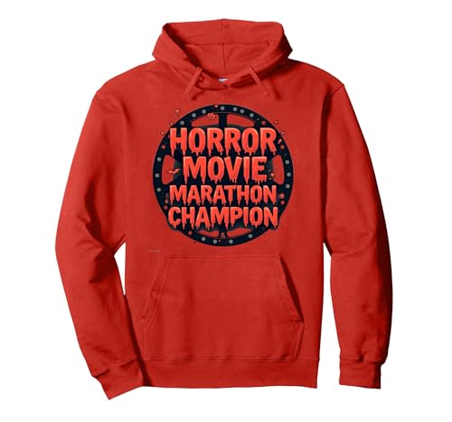 Halloween Herren Horrorfilm Marathon Champion Spooky Fun Pullover Hoodie, Unisex für Erwachsene, Rot, L von Generic
