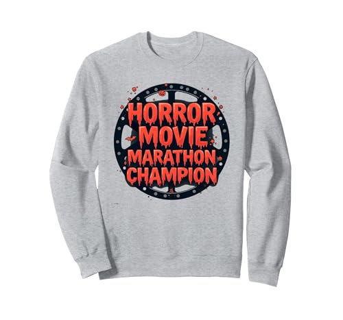 Halloween Herren Horrorfilm Marathon Champion Spooky Fun Sweatshirt, Unisex für Erwachsene, Grau Meliert, L von Generic