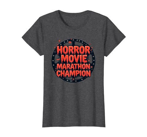 Halloween Herren Horrorfilm Marathon Champion Spooky Fun T-Shirt, Damen, Anthrazit Meliert, XS Halloween Herren Horrorfilm Marathon Champion Spooky Fun T-Shirt, Damen, Anthrazit Meliert, XS von Generic