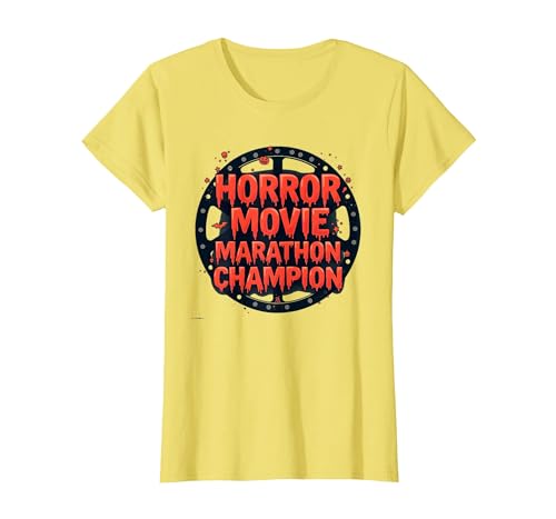 Halloween Herren Horrorfilm Marathon Champion Spooky Fun T-Shirt, Damen, Gelb, XS Halloween Herren Horrorfilm Marathon Champion Spooky Fun T-Shirt, Damen, Gelb, XS von Generic