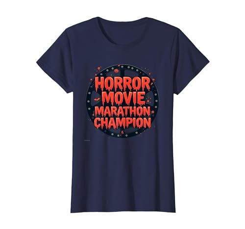 Halloween Herren Horrorfilm Marathon Champion Spooky Fun T-Shirt, Damen, Marineblau, XS von Generic