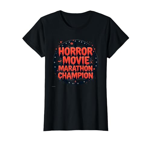 Halloween Herren Horrorfilm Marathon Champion Spooky Fun T-Shirt, Damen, Schwarz, XS Halloween Herren Horrorfilm Marathon Champion Spooky Fun T-Shirt, Damen, Schwarz, XS von Generic