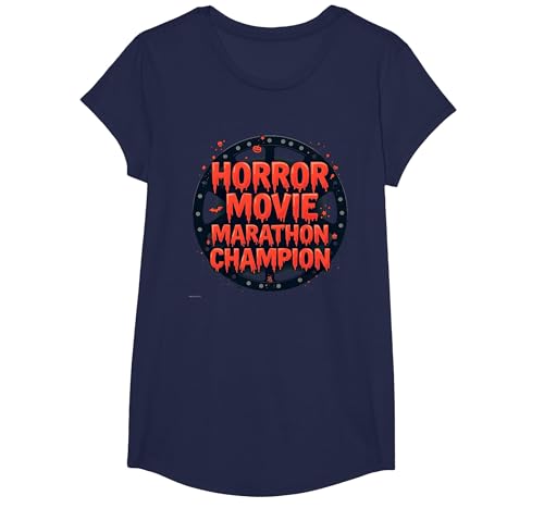 Halloween Herren Horrorfilm Marathon Champion Spooky Fun T-Shirt, Girls, Marineblau, XS von Generic
