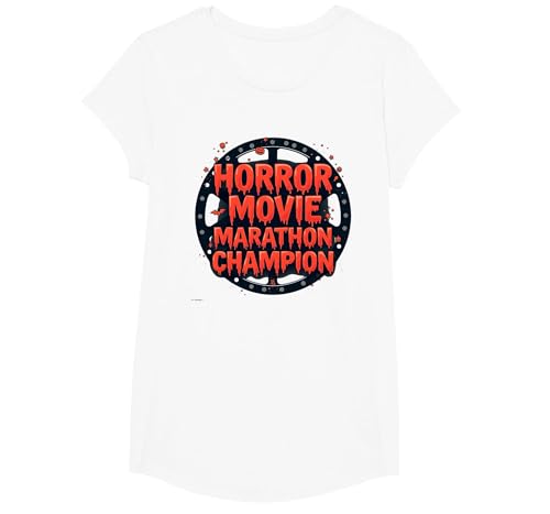 Halloween Herren Horrorfilm Marathon Champion Spooky Fun T-Shirt, Girls, Weiß, XS Halloween Herren Horrorfilm Marathon Champion Spooky Fun T-Shirt, Girls, Weiß, XS von Generic