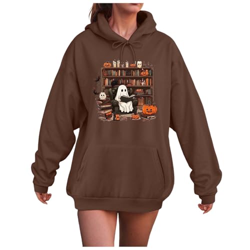 Halloween Hoodie Damen Oversize Langarmshirt Pumpkin Geist Drucken Pullover Sweatshirt mit Kapuze Basic Kapuzenpullover Pulli Hoodies Casual Sport Langarm Oberteile Mit Tasche Tops für Halloween von Generic