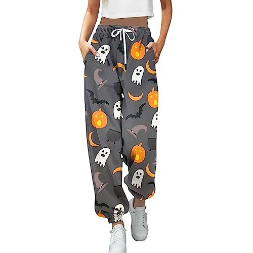 Halloween Jogginghose Damen, Jogginghose Damen High Waist Sporthose Fledermaus Kürbis Geist Drucken Trainingshose Festival Sport Hose mit Taschen Frauen Kordelzug Freizeithose Sweathose von Generic