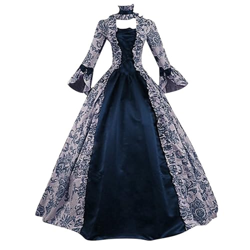 Halloween Kleid Damen Mittelalter Kostüm Lang Große Größen Bodenlang Vintage Gothic Retro Rokoko Hexenkostüm Weiß/Schwarz Maskerade Weihnachten von Generic