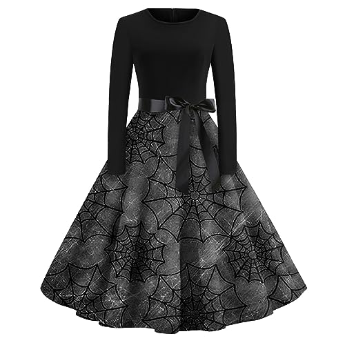Halloween Kostüm Damen, 1920Er Kleider Damen Halloween Kotüm Knielang Partykleid Festlich Kostüm Costunes Schwarze Haloween Kostume Kleid Schwarz Eng Festtagskleider Für Damen(Grau,XL) von Generic