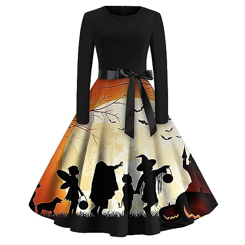 Halloween Kostüm Damen, 1920Er Kleider Damen Halloween Kotüm Knielang Partykleid Festlich Kostüm Sexy Costume Kleid Langarm Outfits Schwarzes Elegant Festtagskleider Für Damen(Beige,S) von Generic