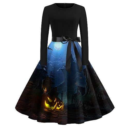 Halloween Kostüm Damen, Festliches Kleid Damen Halloween Kotüm Knielang Partykleid Kleider Festlich Kostüme Cocktailkleid Fledermaus Kostüm Langes Schwarzes Frauen Sexy Eng Festliche (Blau,M) von Generic