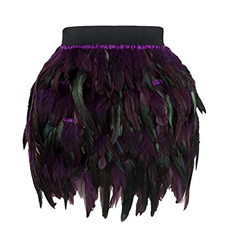 Halloween Kostüm Damen, Frauen Feder Rock Körpergeschirr Mittlere Taille Mini A-line Rock Mode Käfig Dessous Gothic Rave Wear Feder Minirock Elastische Taillen Farbverlaufs Feder A-Linie Rock von Generic