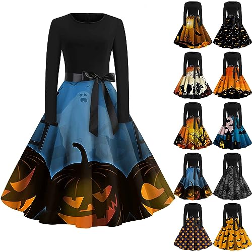 Halloween Kostüm Damen, Hochzeitsgast Kleid Damen Halloween Kotüm Knielang Partykleid Kleider Festlich Kostüme Kostüm Fledermaus Schwarzes Eng Outfits Langes Cocktailkleid Damen (Blau,S) von Generic