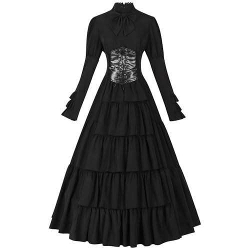 Halloween Kostüm Damen Damen Mittelalterliche Kleid Langarm Vintage Gothic Renaissance Kleider Viktorianischen Maxi Kleid Halloween Hexenkleid Cosplay Party Karneval Kostüm von Generic