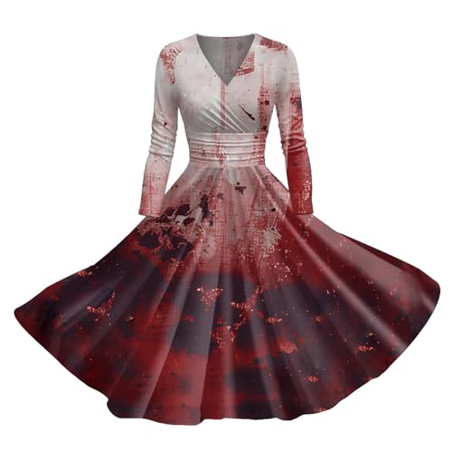Halloween Kostüm Damen Gruselig Blutige Zombie Braut Kostüm Horror Elegant Brautkleid Ärmellos Aufdruck Halloween Kleid Damen Halloween Kleidung mit blutigem Aufdruck lässig Party Rundhalsausschnitt von Generic