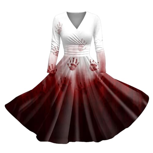 Halloween Kostüm Damen Gruselig Blutige Zombie Braut Kostüm Horror Elegant Brautkleid Ärmellos Aufdruck Halloween Kleid Damen Halloween Kleidung mit blutigem Aufdruck lässig Party Rundhalsausschnitt von Generic