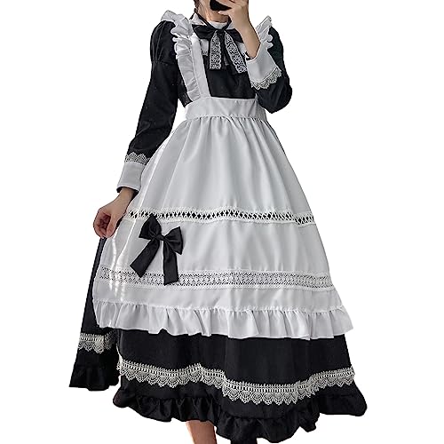 Halloween Kostüm Damen Maid Dress Cosplay Dress Dirndl Maxi Kleider Lang Kleidung Festliche Kleid Erwachsene Oktoberfest Kostüm Große Größen Dirndlkleid Schwarz XXL von Generic