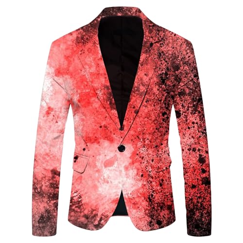 Halloween Kostüm Herren Slim Fit Freizeitanzug EIN-Knopf Langarm Mantel Freizeit Elegant Anzugjacke Entsetzen Blutig Bedruckt Blazer Festival Sakko Lässig Jacken Herrenjacke von Generic