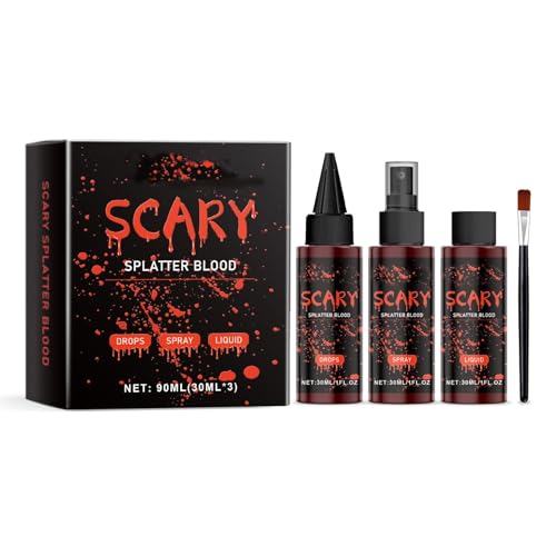 Halloween Kunstblut 3er Set: 1 Geronnenes Blutplasma + 1 Kunstblut Spray + 1 Tropfendes Kunstblut, Realistisch, Abwaschbar und Sicher für Zombies, Vampire, Monster, Cosplay (3pc) von Generic