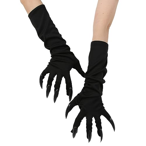 Halloween Lange Fingernägel Hexen Handschuhe Ellenbogen Länge Schwarze Requisiten Klaue Kostümhandschuhe mit Krallen Werwolf Teufel Teufel Vampir Cosplay Horror Karneval Party Deko von Generic