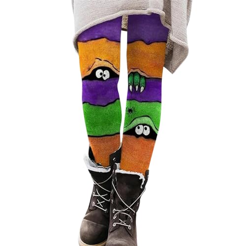 Halloween Leggings Damen Geister Kürbis Schädel Fledermaus Drucken Stretch Skinny Pants Halloween Strumpfhose Yogahosen Jogginghose Modische Bequeme Slim Fit-Halloween Fledermaus Print Freizeithosen von Generic