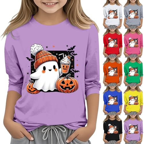Halloween Muster Langarmshirt Mädchen Jungen Langarm Rundhals Sweatshirt Halloween-Muster Pullover Tops Oberteil Lässige Baumwolle Bluse Weiche Bequeme Unterhemd Preppy-Stil (Black-B, 12-13 Years) von Generic