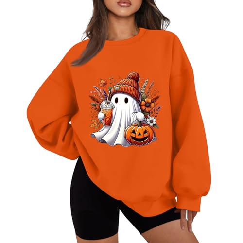 Halloween Sweater Oversize Pullover Damen Sweatshirt Oversized Ohne Kapuze Kostüm Orange, M von Generic