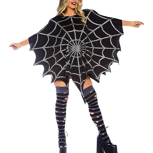 Halloween Umhang für Frauen Spinnennetz Gedruckt Gothic Poncho Cape Schal Halloween Cosplay Kostüm, Schwarz A, Einheitsgröße von Generic