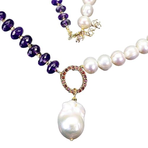 Halskette 925 Naturperlen Granat Amethyst Traumhaft von Generic