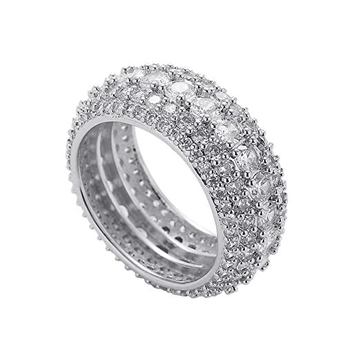 Halskette Damen,Big Bling Hip Hop Iced Out Ring – Herren Damen 18 Karat vergoldet Micro Pave Zirkonia Ring – Lab-simulierter Diamant-Band-Ring-Schmuck (Farbe: Silber, Größe: 11) von Generic