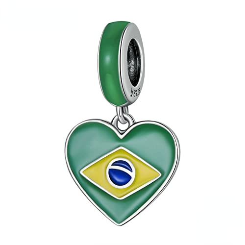 Halskette Damen,Herzförmiger brasilianischer Flaggen-Charm aus 925er-Sterlingsilber, passend für Damen, DIY-Herstellung von Armbändern, Schmuck, Geschenk von Generic