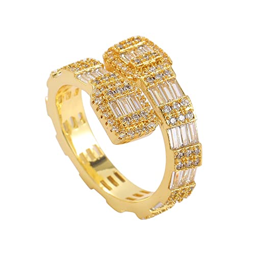 Halskette Damen,Hip Hop Iced Out Ring für Männer und Frauen – 18 Karat vergoldeter Bling Big Micro Pave CZ simulierter Diamantring – Geometrie-offener Bandring-Schmuck (Farbe: Gold, Größe: 10) von Generic