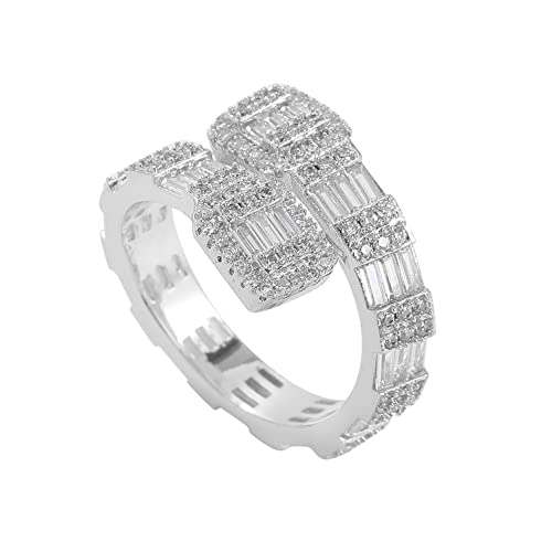 Halskette Damen,Hip Hop Iced Out Ring für Männer und Frauen – 18 Karat vergoldeter Bling Big Micro Pave CZ simulierter Diamantring – Geometrie-offener Bandring-Schmuck (Farbe: Silber, Größe: 12 von Generic