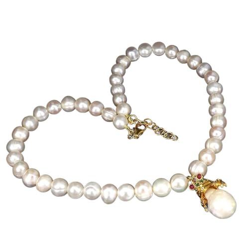 Halskette Frosch Rubin Smaragde Perlen 925 Silber natur von Generic