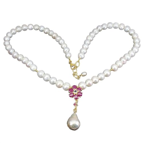Halskette Naturperlen Rubin weiß Topas 925 von Generic