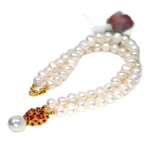 Halskette Rubin Perlen 925 Silber natur 12 von Generic