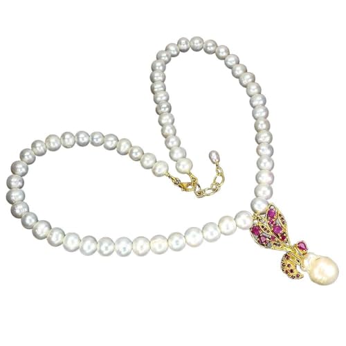 Halskette Rubin Perlen Silber natur Biene von Generic