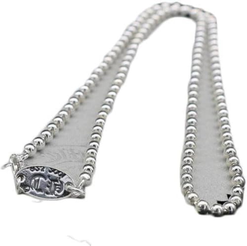 Halskette Runde Perlen Silberkette Halskette Dickes Sterling Silber 999 Jumper Kette Lange Passende Kette Hundert Männer und Frauen Silber Buddha Perlenkette, 925 Silber, 3mm 55 cm 13.1 von Generic