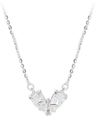 Halskette S925 Sterling Silber Love Bug Halskette Weibliche Nische Leichte Luxus Sanfte Mädchen Herz Super Fairy Flash Diamond Colarbone Kette, Weißgoldfarbe, 925 Silber von Generic